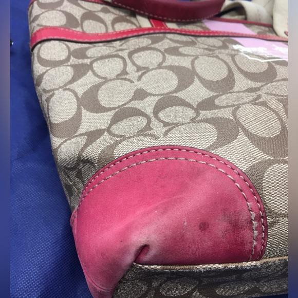 Coach Heritage Stripe Signature Tote Shoulder Bag 11350 Canvas Pink Stripe - Picture 14 of 16